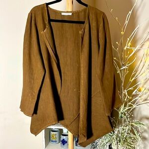 Bryn Walker M 100%Linen.Asymmetrical chocolate brown beautiful open front jacket